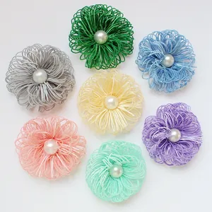 Handmade Fabric Bird's Nest Flower With Faux Pearl 6.5cm DIY Craft Accessory For Clothing Shoes Hats Decoration Patch