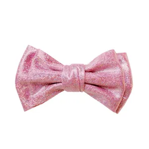 Sparkling pink glitter bow hair clip for girls with colorful shimmering finish