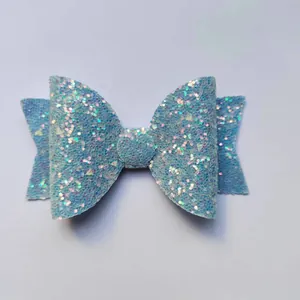 Sparkling light blue glitter bow with colorful sequins for DIY hair accessories and crafts