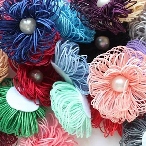Handmade fabric flower accessories with pearls in various colors for DIY clothing decor