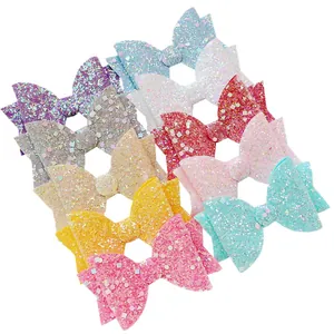 Barrettes à Cheveux Nœud Scintillant pour Enfants Filles Fait Main Paillettes Cuir Synthétique Accessoires de Cheveux Princesse Bébé 11 Couleurs