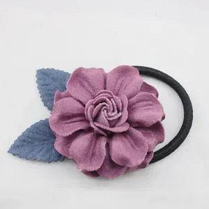 Élastique à Cheveux Fleur de Camélia Style Coréen Tissu Floral avec Décor de Feuilles pour Femmes Filles Accessoires Cheveux