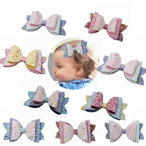 Barrettes Cheveux Nœud Fluorescent Paillettes Similicuir Douce Princesse Accessoires Cheveux Pour Enfants Filles Fête