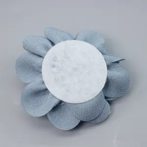 Handmade blue-grey chiffon fabric flower accessory with flat felt back for DIY decor