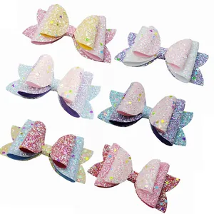 6-piece set of glitter hair bows in macaron colors for kids' DIY clothing and hair accessories
