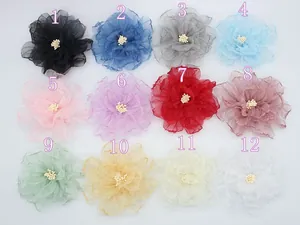 Eleganti fermagli per capelli con fiori in organza per bambine in 12 colori diversi