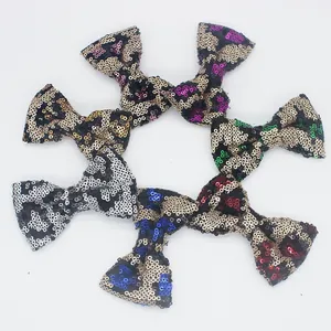 Fiocco di Paillettes Scintillanti Fatto a Mano Base Piatta Accessorio per Capelli DIY Fiocco con Stampa Leopardata per Scarpe Calze Vestiti Decorazione