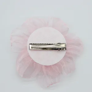 Pince à cheveux fleur rose pour filles avec clip crocodile en métal argenté au dos