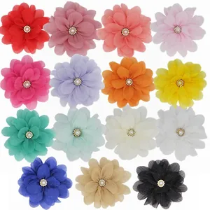 Handmade Chiffon Fabric Flower DIY Garment Accessories Rhinestone Artificial Pearl Flatback Simulation Flower For Hat Shoe Hair Decoration