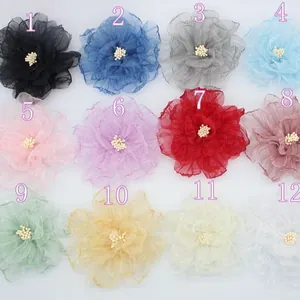 Fiori di peonia in organza da 9cm in 12 colori per accessori per scarpe e cappelli