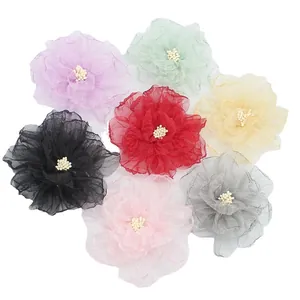 Fiori di peonia fai da te da 9cm in organza con bordi bruciati per cappelli e vestiti