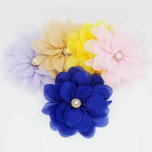 Détails de cinq pinces à fleurs en mousseline avec perles et strass pour coiffure de danse
