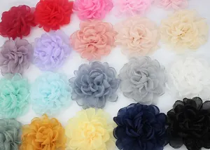 Detailed close-up of multi-color 9cm chiffon flower brooches for suit decoration