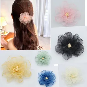 Handgemaakte Organza Bloem Haarelastiek Grote Pioen Elastische Scrunchies Voor Vrouwen Meisjes Zoete Florale Haarstyling Accessoires