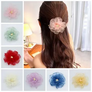 Elegante meerlaagse chiffon bloem haarelastiekjes in diverse zachte pastelkleuren