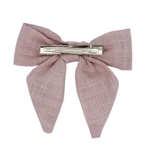 Elegant dusty pink fabric bow hair clip with silver metal alligator clip for girls
