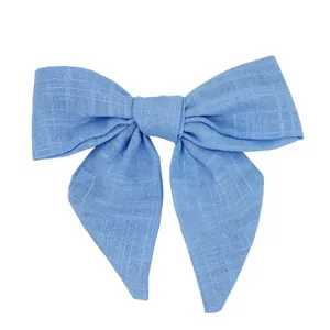 Fiocco a coda di rondine blu 10 cm in cotone e lino per fai da te e scarpe bimba