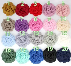 Detailed grid showing 20 colors of multi-layer fabric rose flowers for DIY hair accessories