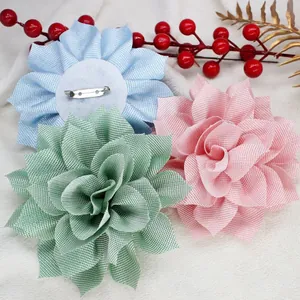 Broche de Flor 3D Grande Hecho a Mano de Tela con Hilo de Plata Alfiler de Flor para Mujer Boda Banquete Fiesta Vestido Joyería Decorativa