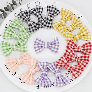 Fiocco in Tessuto Gingham Accessori per Capelli per Bambini Fai da Te Fondo Piatto Motivo a Quadretti Gingham Fiocco a Farfalla per Forcine