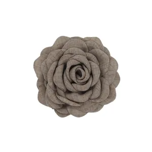 Exquisite brown fabric rose hair clip and brooch with natural linen texture detail