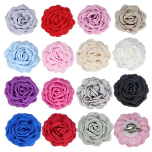 Handmade Cotton Fabric Rose Flower Brooch Hair Clip Dual Use Burnt Edge Camellia Peony Pins For Women Wedding Party Dress Accessory