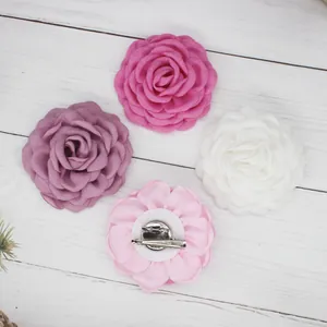 Elegant fabric flower hair clips and brooches in assorted colors for dress decoration