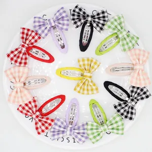 Lindas Pinzas para el Cabello con Lazo Gingham para Niñas Pequeñas de Tela a Cuadros Lazo Hecho a Mano Clips BB Antideslizantes