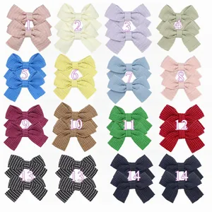 Princess style fabric bow hair clips for girls in sixteen colorful checkered patterns