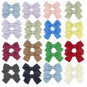 Cute Cotton Plaid Bow Hair Clips For Kids Girls Princess Style Checkered Duckbill Clips Sweet Handmade Hair Accessories