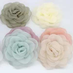 Flores de camelia de organza de 6cm hechas a mano para el pelo en seis colores pastel