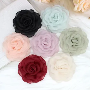 Flores de camelia de organza de 6cm para accesorios del cabello DIY y artesanías