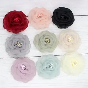 Handgefertigte Organza-Pfingstrosen-Blüten in vielen Farben für DIY-Haarnadeln und Broschen