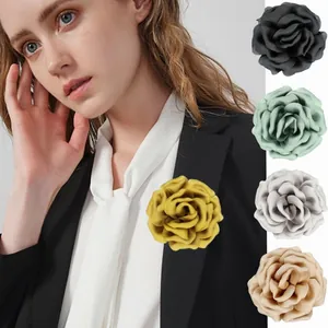 Elegant 10cm satin fabric 3D rose flower brooch pins in five stylish color options