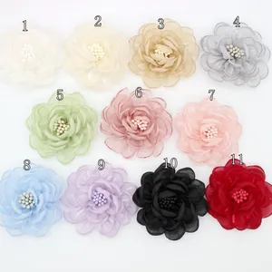 Assorted 5cm organza 3D camellia flowers in 11 colors for DIY clothing and hair accessories