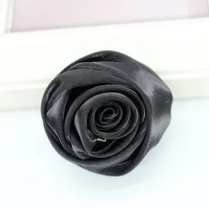 Elegante 5cm schwarze Satin-Rosenknospe Stoffblume für DIY-Hüte und Modeaccessoires