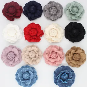 Vintage Camellia Fabric Flower Brooch French Denim Woolen Felt Rose Hair Accessory Handmade Flower For Wedding Party Women Jewelry