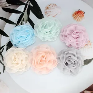 Lot de 6 fleurs de camélia en tissu de 8 cm aux couleurs pastel pour accessoires de cheveux