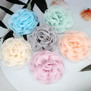 Fleurs de camélia en gaze de cristal 8cm faites main pour accessoires cheveux et broches