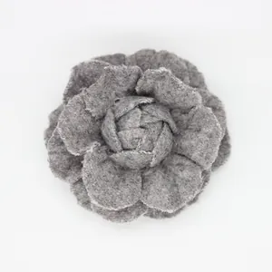 Handmade grey denim camellia flower hair accessory with vintage multi-layer fabric petals