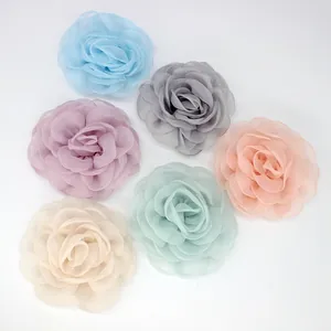 Lot de fleurs de rose en mousseline 8cm faites main pour accessoires cheveux et décoration