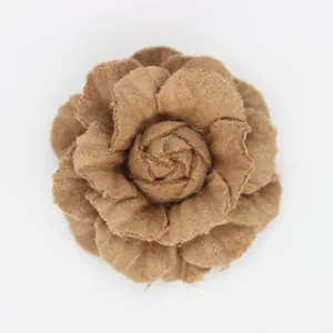 Handmade brown denim fabric camellia flower brooch and DIY hair accessory for hats
