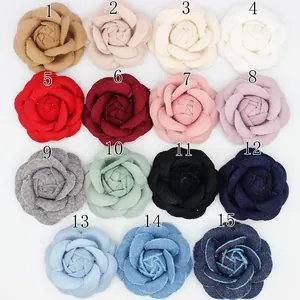 Set mit 15 Vintage-Kamelienblüten aus Wolle und Denim für DIY-Modeaccessoires und Hüte