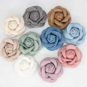 Vintage Wollmischung Kamelie Stoff Blume Brosche Haarspange Handgefertigte Denim Rose Zubehör Für Kleidung Hut DIY Dekor Damen