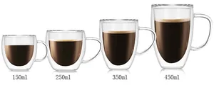 Tazze in vetro a doppia parete in quattro misure: opzioni 150ml, 250ml, 350ml e 450ml
