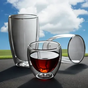 Tazza da Caffè in Vetro Borosilicato a Doppia Parete Resistente al Calore Isolata Tazza da Tè Trasparente per Espresso Latte
