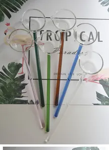 Set of 6 heat-resistant long-handle colorful glass stirring spoons with pour spout