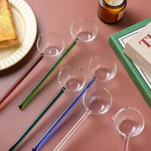 Heat Resistant Borosilicate Glass Spoon Long Handle Pointed Spout Mixing Spoon For Coffee Tea Soup Dessert Kitchen Tableware