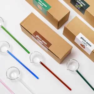 Colorful heat-resistant long handle glass spoons set with corrugated packaging boxes