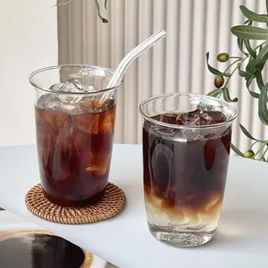 Verre à Café en Verre Borosilicaté Résistant à la Chaleur Style Ins Gobelet Transparent Nervuré pour Café Glacé Lait